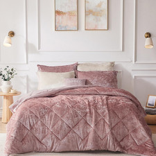 Blush Velvet Comforter Set Full Queen 4PC Diamond Quilted Bedding