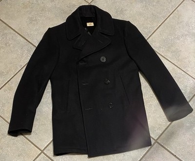 Whaling Manufacturing Co. Black 100% Wool Peacoat  sailor Men's Overcoat Jacket