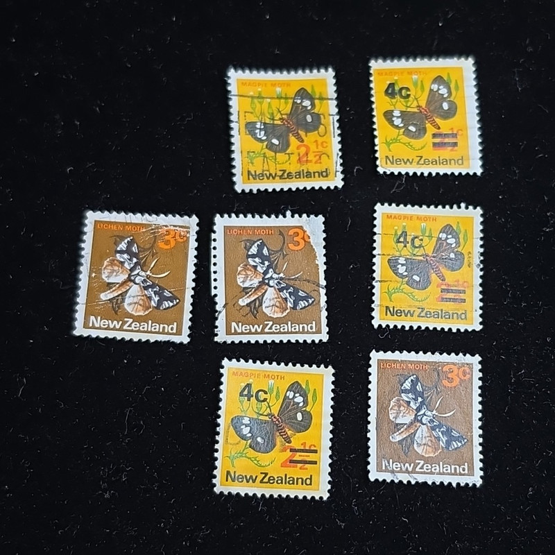 New Zealand Used Postage Stamps Lot of 7 Nature 3c 4c Handstamped