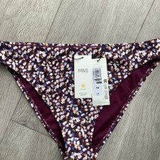 M&S Ladies High Leg Bikini Bottoms Size 14 purple mix