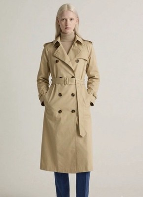 Quince Comfort Stretch Long Organic Trench Coat Women XL Tan Old Money Office