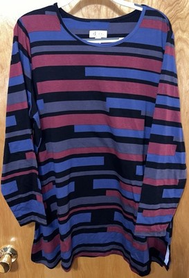 Denim & Co.  black multi  striped Perfect Jersey long sleeve tunic Size 1X