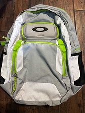 Oakley Backpack Zip Closure Padded Adjustable Straps Gray Green White Logo