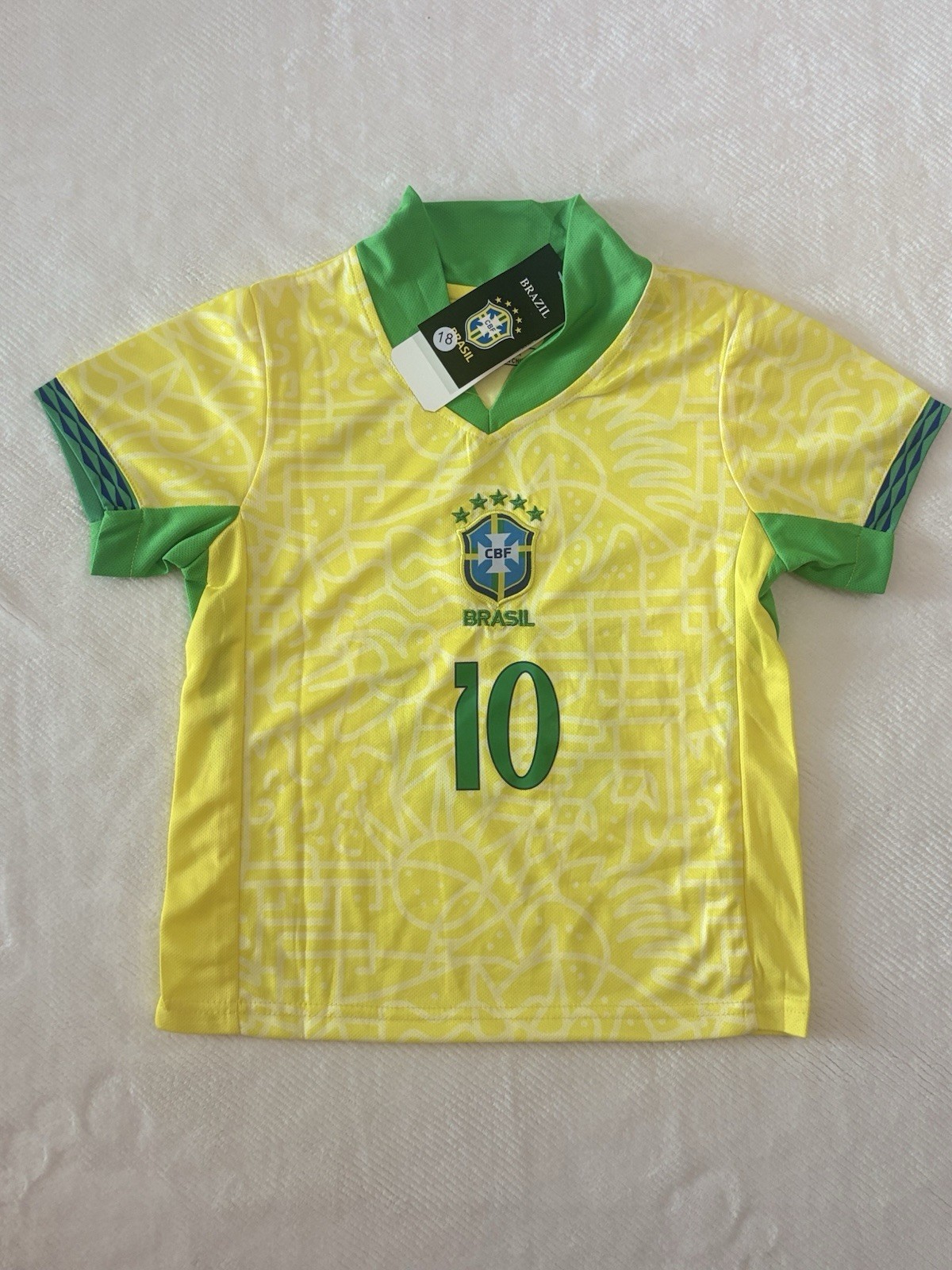 Brazil National Team Neymar Jr. #10 Soccer Jersey Yellow Green kids size 5T