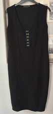 Pretty Little Thing Shape Black Crepe Eyelet Detail Midi Dress Size 18 