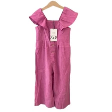 Zara NEW Ruffle Flutter Sleeve Jumpsuit - Bright Pink - 6