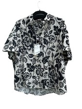 Marina Rinaldi Women's 16 White Black Button Down Shirt NWT Floral Cotton 365
