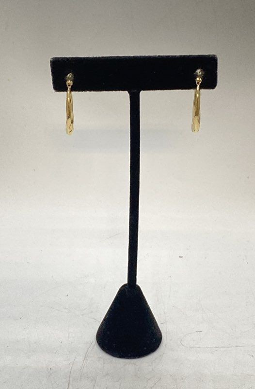 14K Yellow Gold Tapered Hoop Earrings 1" Drop 2.06g 585 Hallmarked