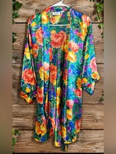 Vintage 80s 90s Victoria  s Secret Gold Label Floral Satin Robe Slip Set Size L