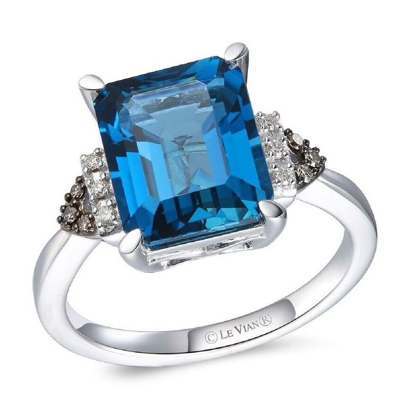 Le Vian 14K White Gold Cocktail Ring for Women London Blue Topaz Diamond Size 4