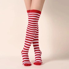 Women's Women Over Knee Long Sock Stripe Printed Thigh High Stockings Striped