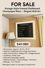 Vintage -style. Framed Chalkboard Champayne Menu