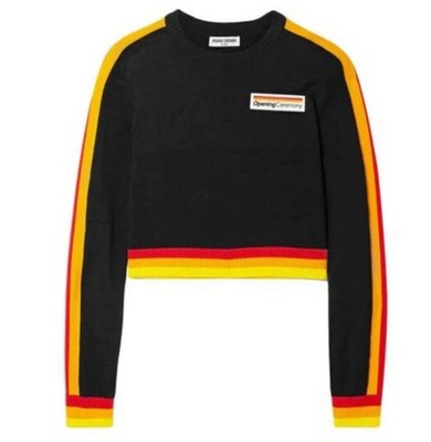 Opening Ceremony Retro Cropped Wool Blend Black Crop Logo Sweater Stripes Small 
