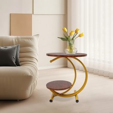 2-Tier Round End Table, Side Table with Storage Shelf for Living Room, Bedroom