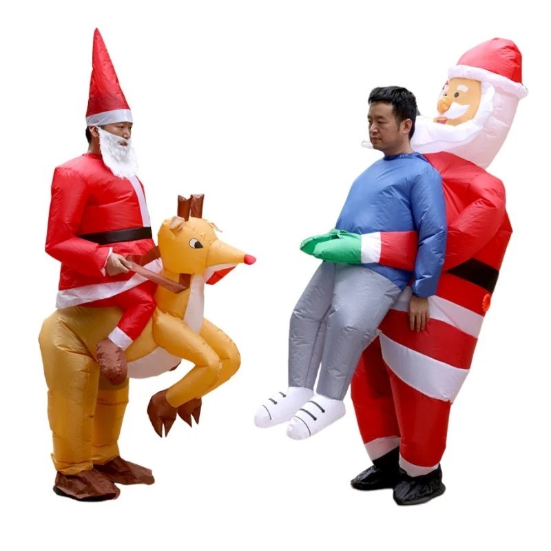 Disfraz Mono Gigante Inflable Papá Noel Montando Reno, Llevando Persona