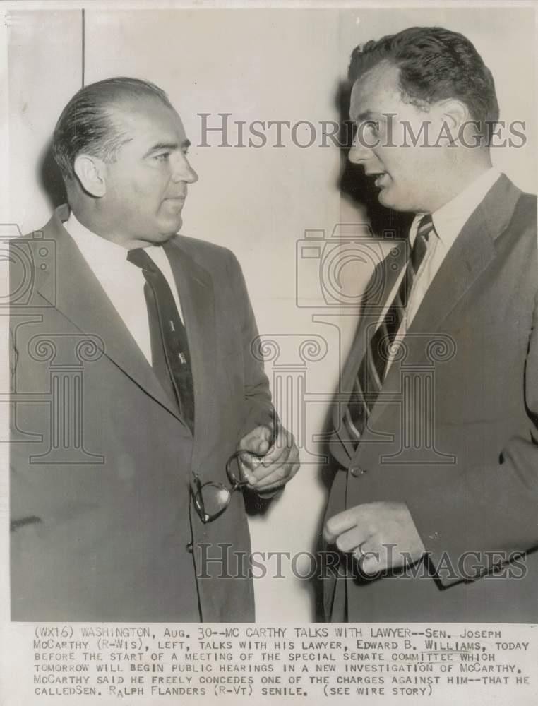 Press Photo Joseph McCarthy and Edward B. Williams at Washington Senate hearings
