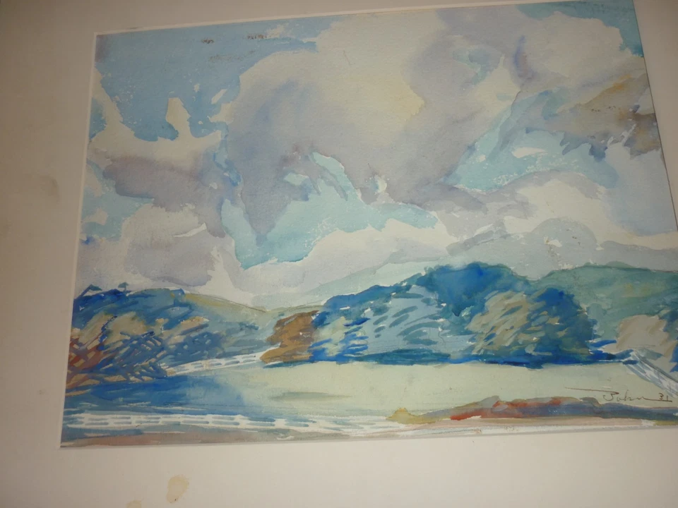 1931 Original Antique Watercolor by Landscape Mountains Signed 12x10" - Image 3 of 4