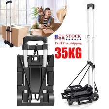 Portable Luggage Cart Collapsible Carrying Trolley Folding Dolly Push Truck Hand