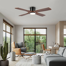 4Solid Wood Blades 48Inch Indoor Flush Mount Ceiling Fan With Light And Remote