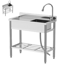 Stainless Steel Utility Sink, 47" x 20" x 37" Freestanding Single Bowl Sink w...