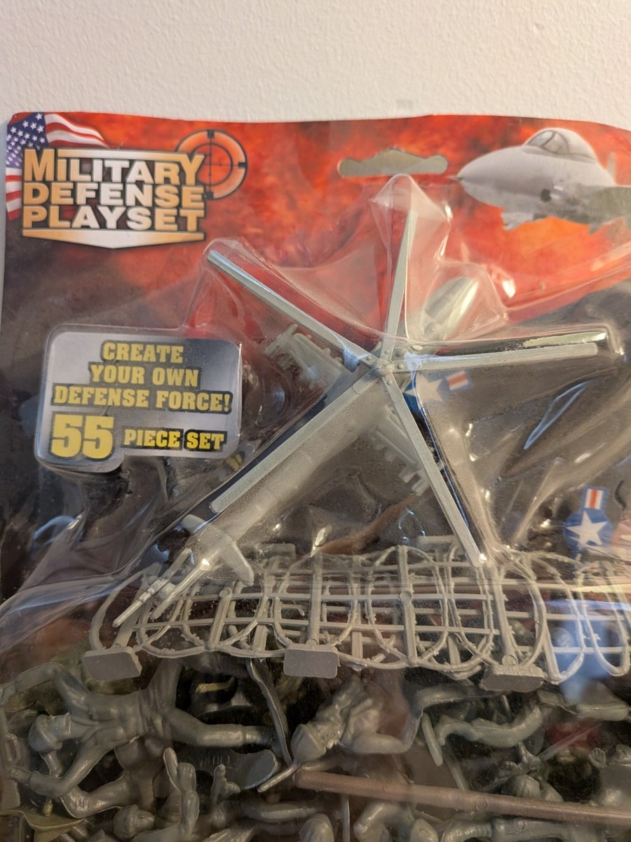 Miltary Defense Playset, 55 piece set of toy soldiers and vehicles