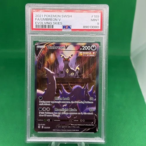2021 POKEMON SWORD & SHIELD EVOLVING SKIES #189 FULL ART/UMBREON V PSA 9