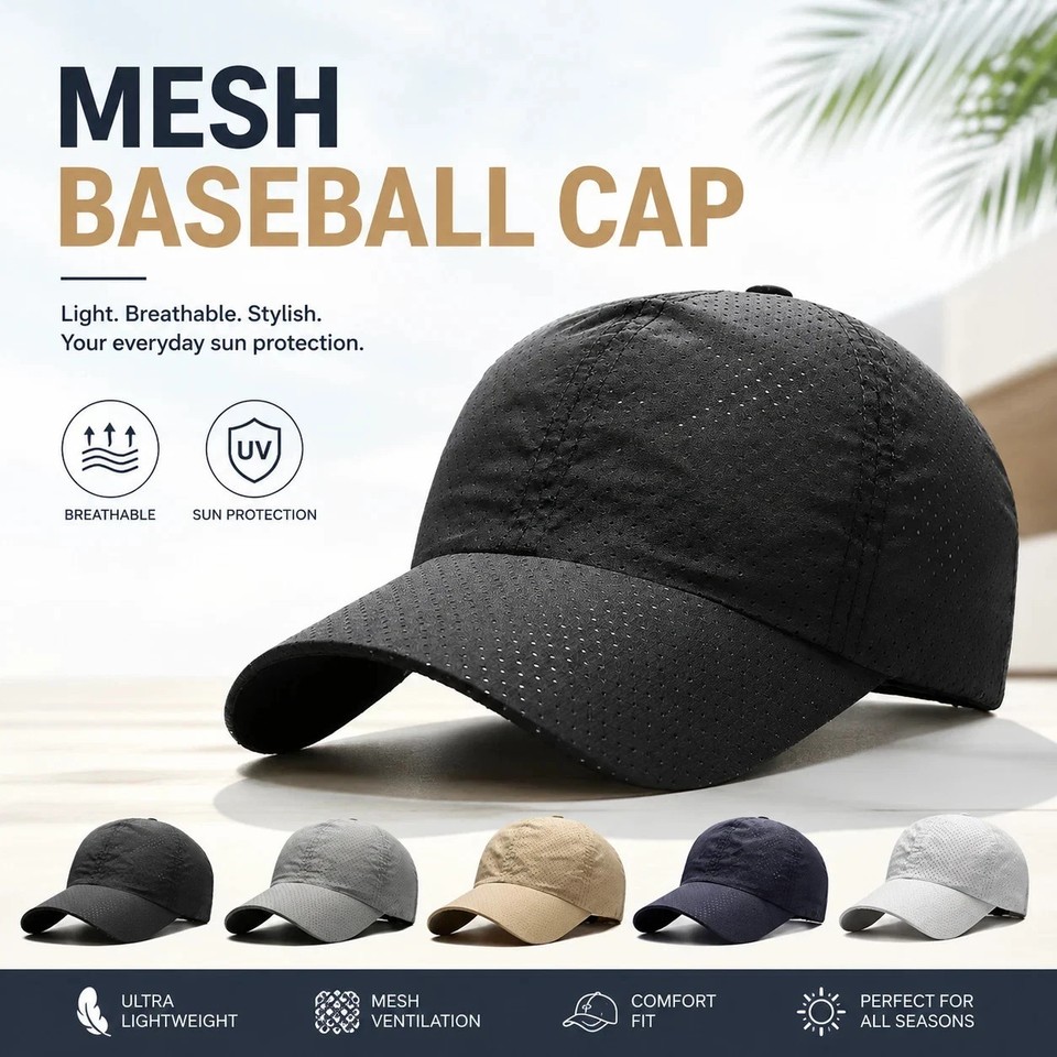 Breathable Mesh Baseball Cap UV Sun Protection Adjustable Sports Hat Unisex