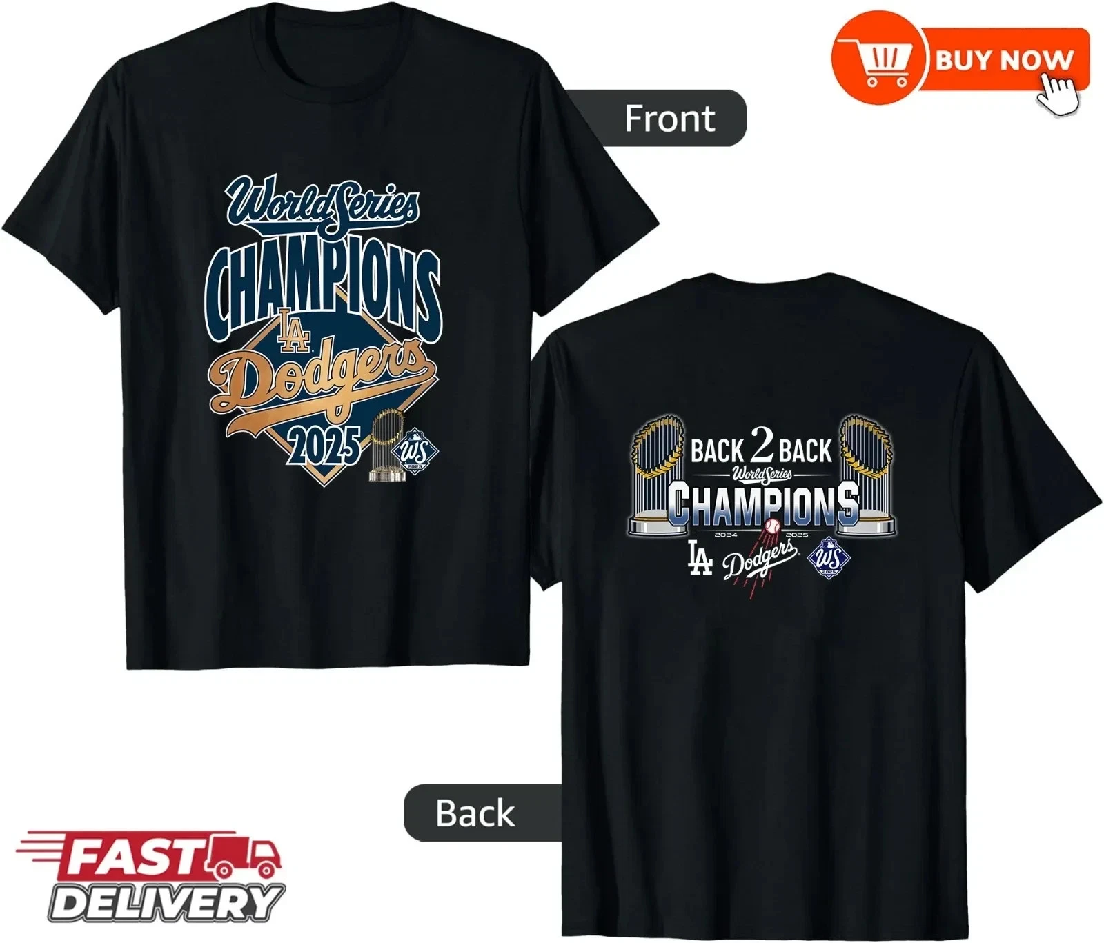 Dodgers World Series Champions Back To Back Graphic Tee Two Sided
