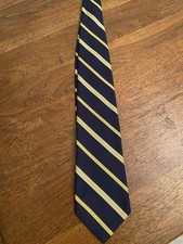 Brooks Brothers Makers All Silk Tie Made In USA Blue And Gold Stripe