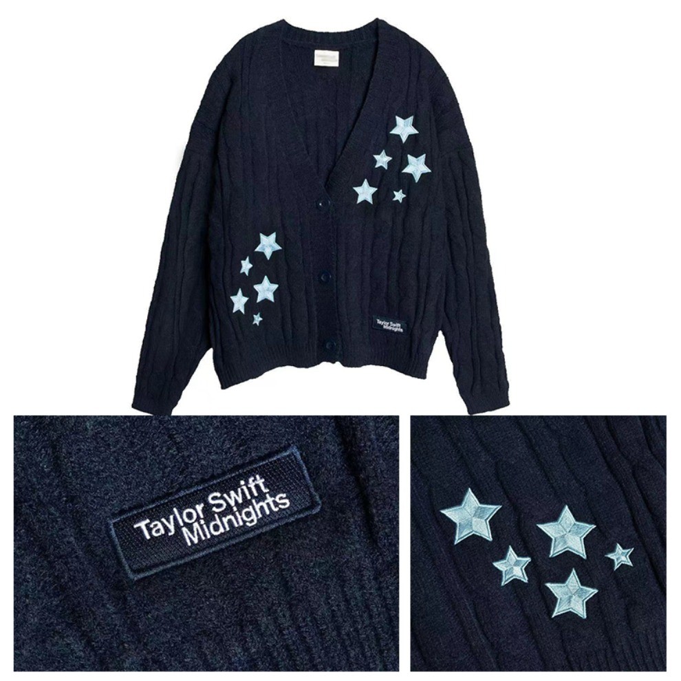 Taylor Swift Midnights Cardigan Stylish Knit Sweater Navy Blue leisure Design