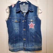 Girl's Jean Vest Jieshan Jacket Distressed Frayed Short Sleeve 17