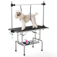 36'' Foldable Dog Grooming Table with Arms/Nooses/Mesh Tray, Black