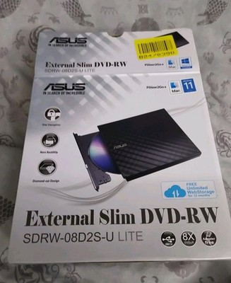 ASUS Externes Slim DVD-RW SDRW-08D2S-U Lite USB Optisches Laufwerk PC (WIN 11 Ready)