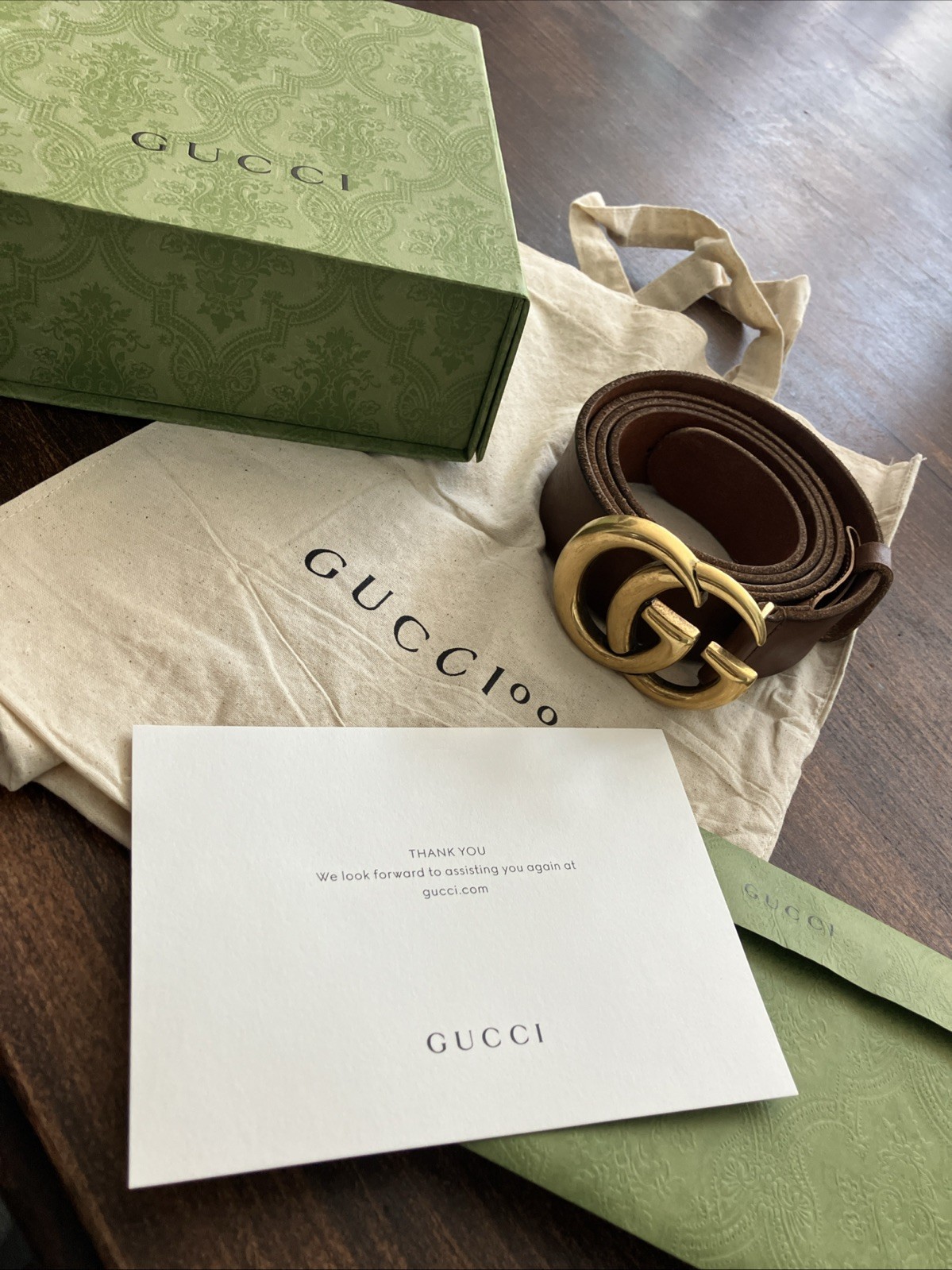 Genuine Gucci Leather Belt Double G Buckle