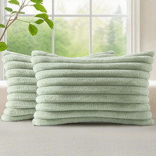 Faux Fur Spring Throw Pillow Covers 12x20 Set of 2, Decorative Soft Plush Stripe
