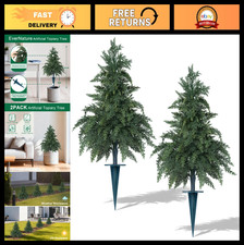 2 Pack Artificial Cedar Topiary Trees - UV Resistant Faux Evergreen Pine Shrubs