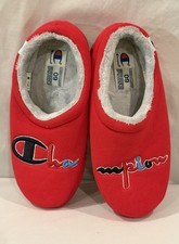 EUC Women's Size 9 Champion Shuffle Script Slippers Shoes Red Blue Gray