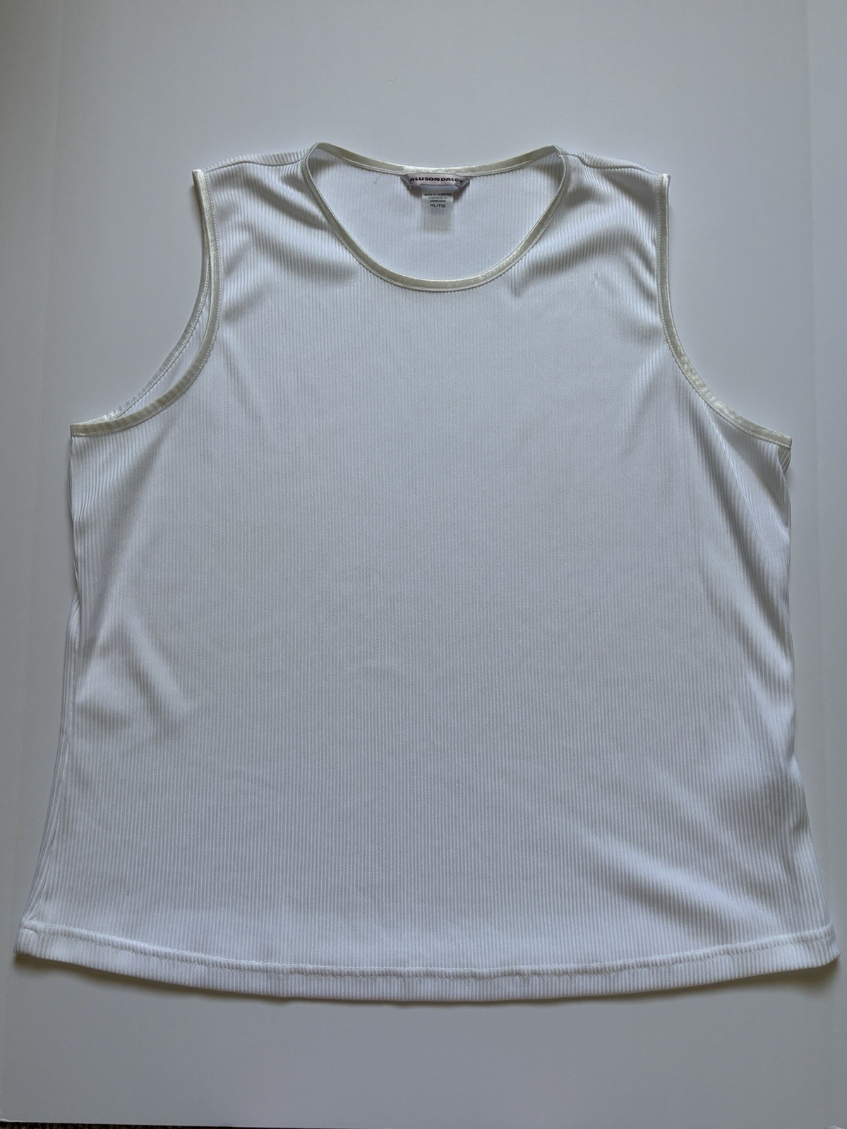 Allison Daley Women’s White Ribbed Sleeveless Tank Top Blouse XL Stretch Knit
