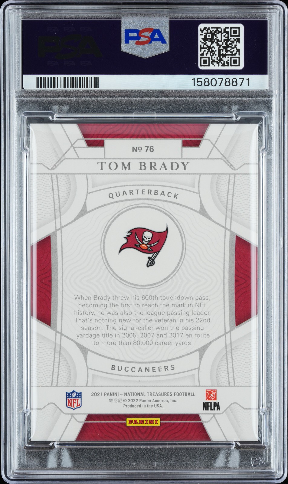 2021 PANINI NATIONAL TREASURES PROOF #76 TOM BRADY PSA AUTHENTIC AUTO 10 G.O.A.T view 2