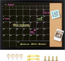 Chalkboard  Cork Board, Magnetic Surface Monthly Calendar  Black