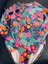 Cat  Jack 10/12 Zip Front Rash guard Swimsuit  Sunglasses Tropical Flowers