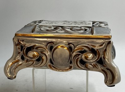 Ornate Ceramic Jewelry Trinket Box Gold Gilt Baroque Vanity Decor 6 