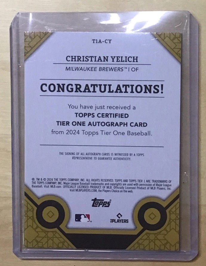 🔥2024 Topps Tier One Auto Blue Foil SSP #’d 25/25 Christian Yelich #T1A-CY Auto - Image 2 of 2