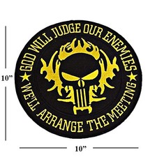 10" Gold Black Skull Patch God Will Judge Our Enemies Morale Tactical Biker