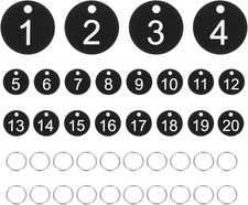 20PCS Number Tags 1-20, Number Key Tags Plastic Numbered Keychain with Key Rings