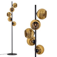 HOFSTEIN Cesaro Stehlampe aus Metall/Riffelglas Schwarz/Goldfarben Stehleuchte