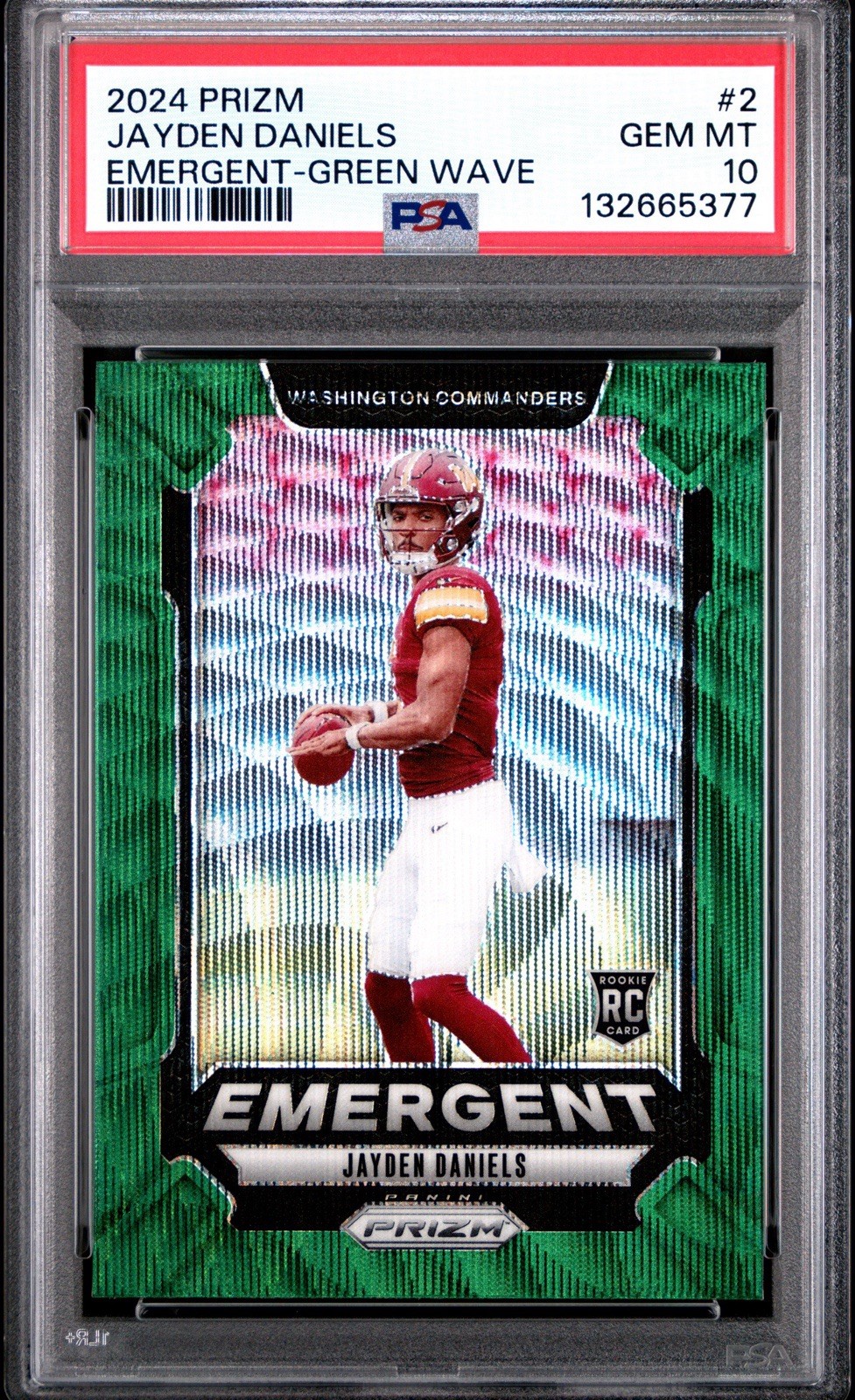 2024 Jayden Daniels Panini Prizm Emergent Green Wave 2 PSA 10 Gem Mint Rookie RC