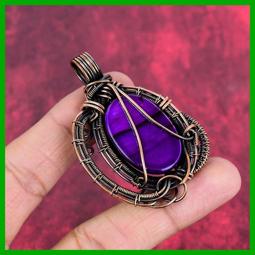 Copper Purple Fire Labradorite Gemstone Anniversary Wire Wrapped Pendant Jewelry - Picture 4 of 11