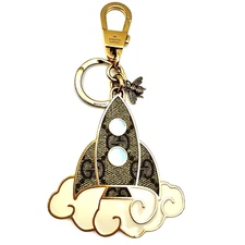 GUCCI Key ring chain GG Supreme Canvas Bee Rocket Monogram Gold tone Bag Charm