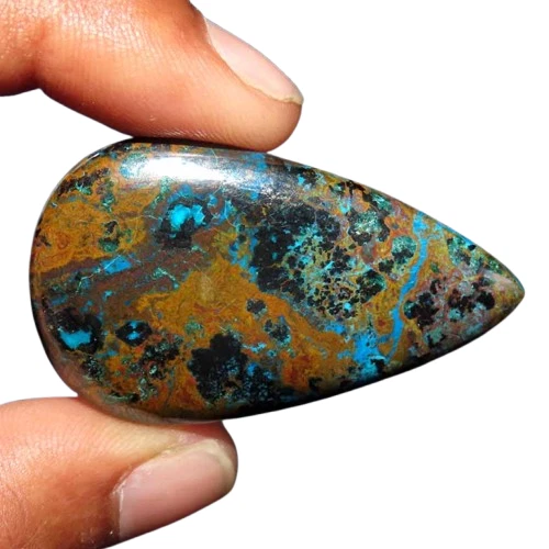 76,75 Cts. Piedra preciosa cabujón natural impresionante azurita malaquita pera 27X46X05 mm Foto 2 de 3